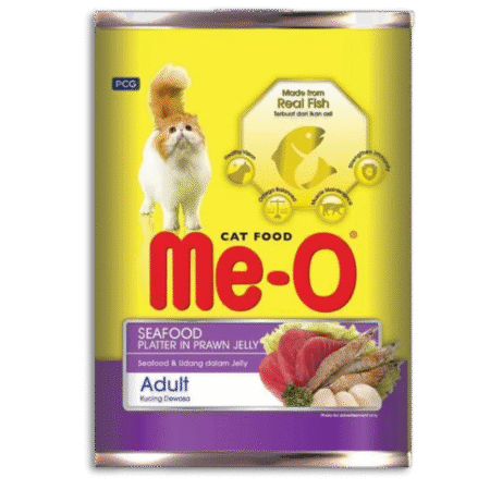 ME-O CANNED ADULT CAT FOOD SEAFOOD PLATTER IN PRAWN JELLY
